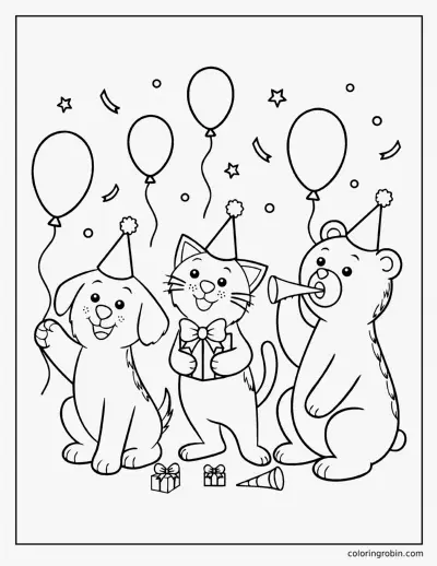 Birthday Animal Friends coloring page