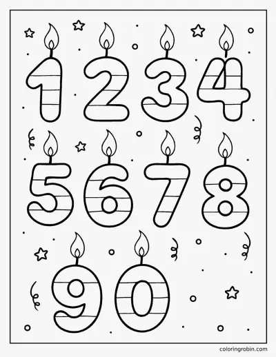Birthday Number Candles coloring page