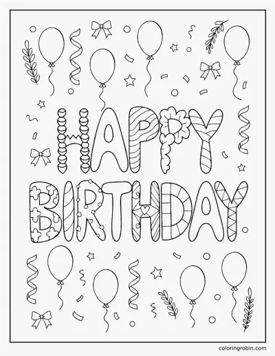 Happy Birthday Lettering coloring page