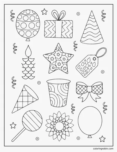 Patterned Birthday Icons coloring page