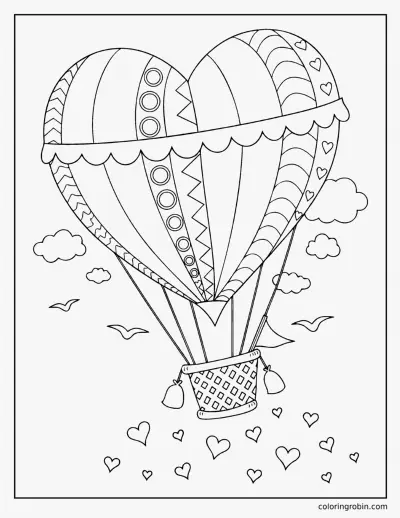 Heart Hot Air Balloon coloring page