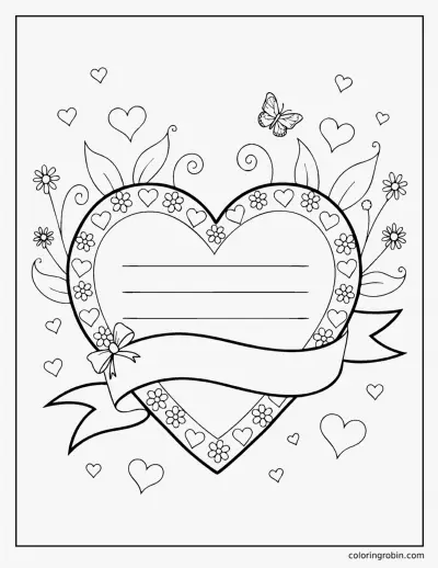 Heart with Blank Banner coloring page