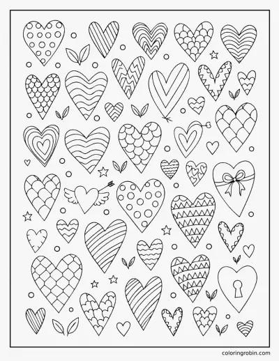 Hearts Doodle Page coloring page