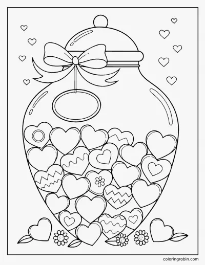 Hearts in a Jar coloring page