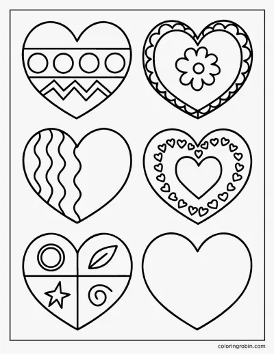 Six Big Hearts coloring page