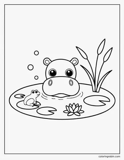 Baby Hippo Peeking Out of the Pond coloring page