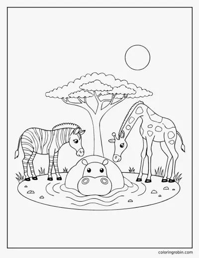 Hippo at the Waterhole coloring page