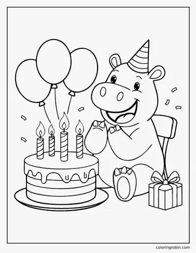 Hippo Birthday Party coloring page