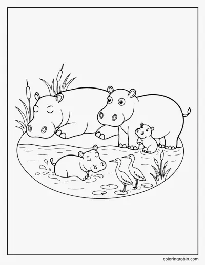 Hippo Family coloring page