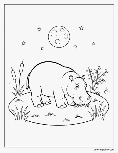 Hippo Grazing at Night coloring page