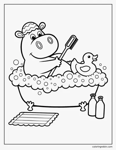 Hippo in the Bath coloring page