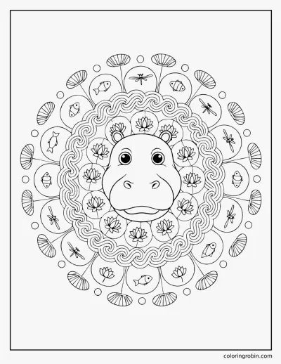 Hippo Mandala coloring page