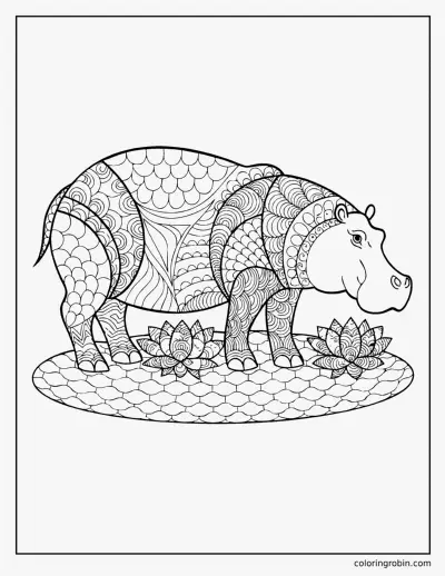 Zentangle Hippo coloring page
