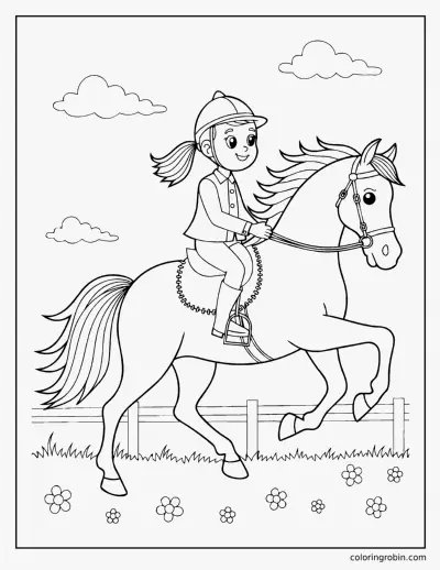 Girl Riding a Horse coloring page