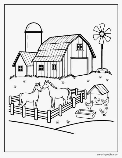 Farmhouse and Barn coloring page