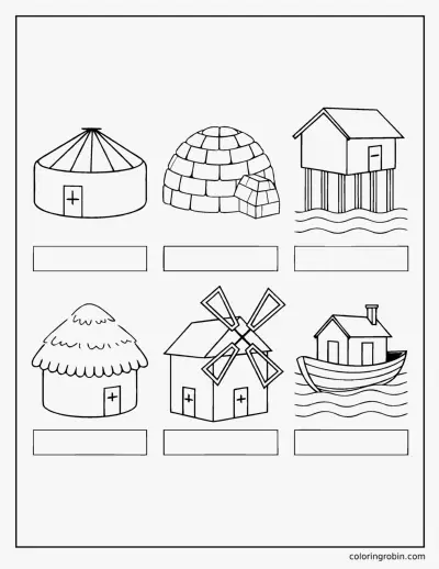 Houses Around the World coloring page