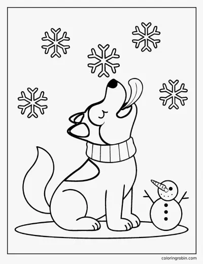 Husky Catching Snowflakes coloring page