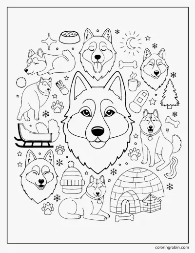 Husky Doodle Page coloring page