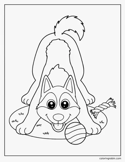 Husky Puppy Playing with a Ball coloring page