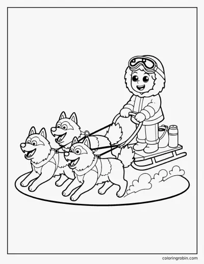 Husky Sled Team coloring page