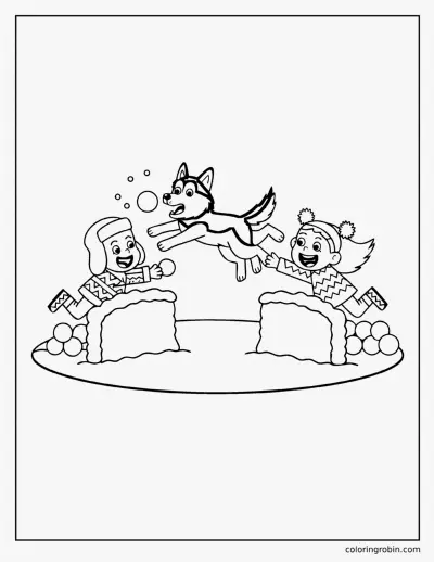 Snowball Fight with a Husky coloring page