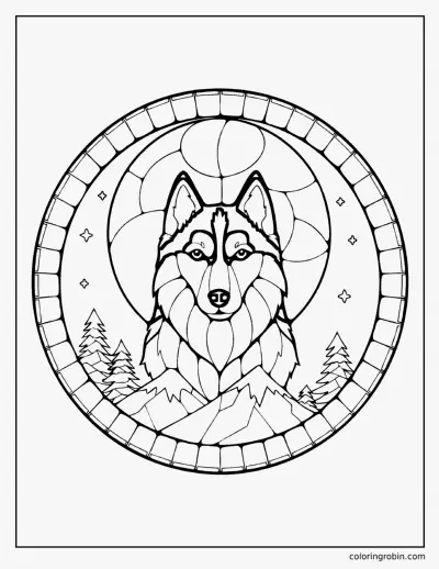 Stained Glass Husky coloring page