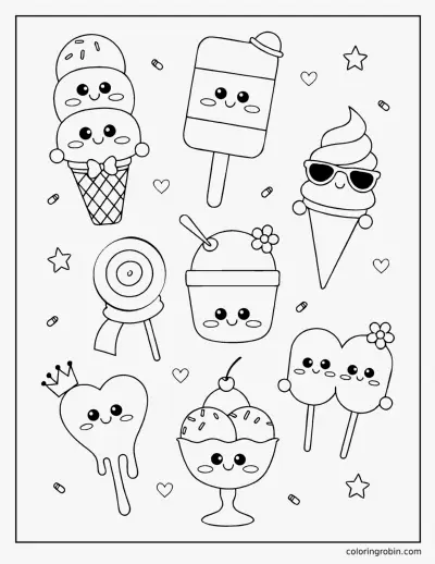Kawaii Ice Cream Friends coloring page