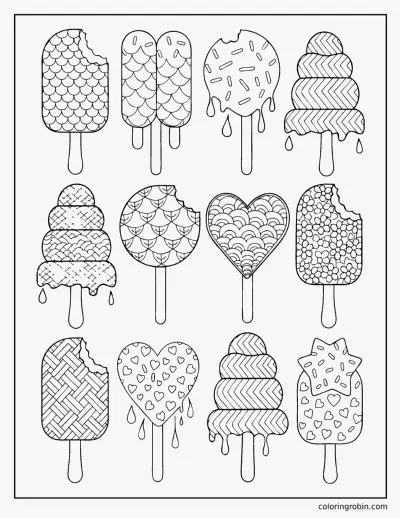 Patterned Popsicles coloring page