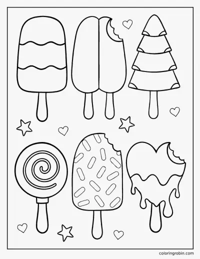 Six Popsicles coloring page