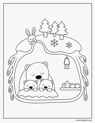 Bear Asleep in the Den coloring page