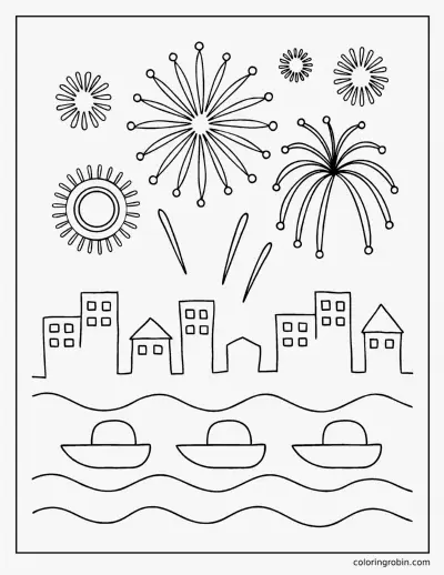Fireworks over the Town coloring page