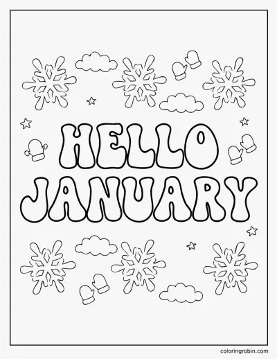 Hello January coloring page
