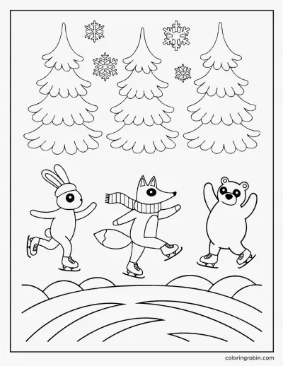 Ice Skating on the Pond coloring page