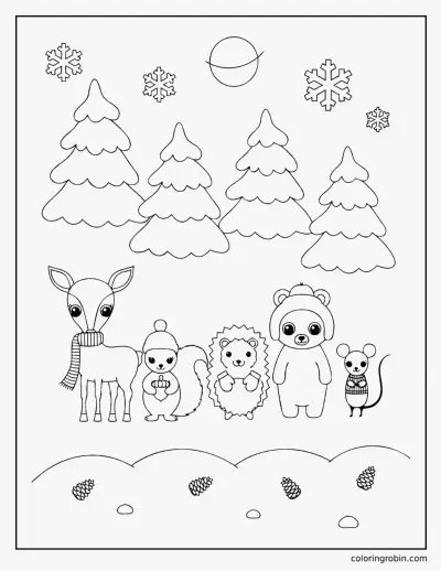 January Forest Friends coloring page