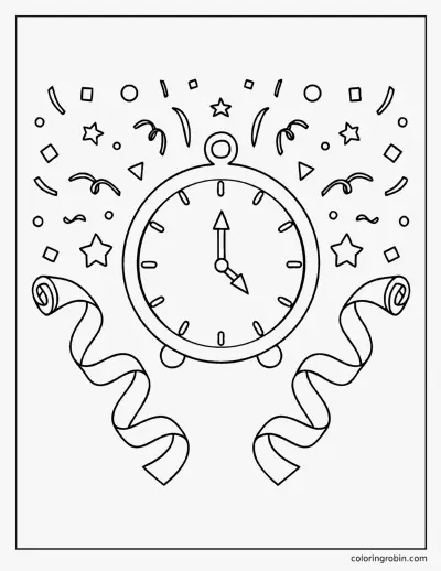 Midnight Clock and Confetti coloring page
