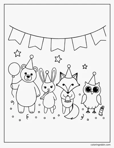 New Year Party Friends coloring page