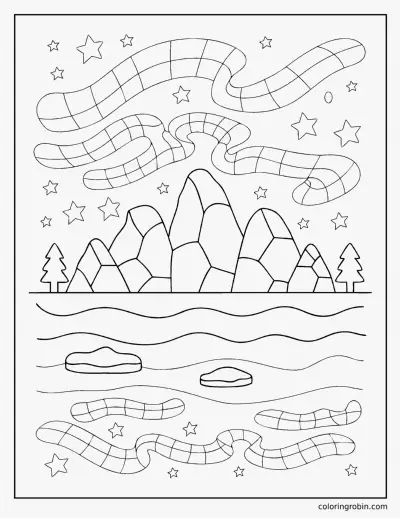 Northern Lights over the Ice coloring page