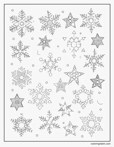 Patterned Snowflakes and Stars coloring page