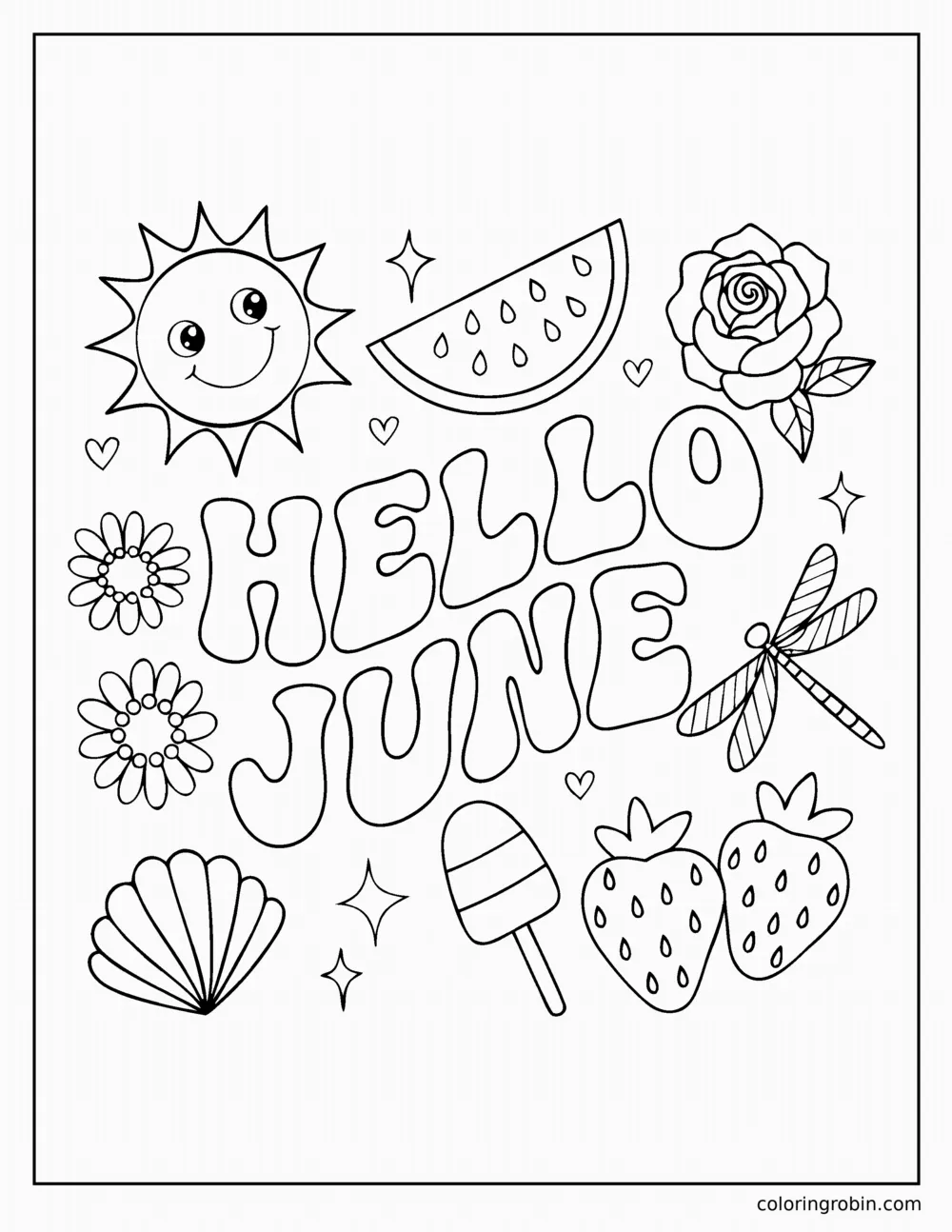 Hello June coloring page