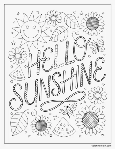 Hello Sunshine Lettering coloring page