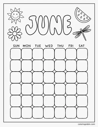 June Calendar Page coloring page