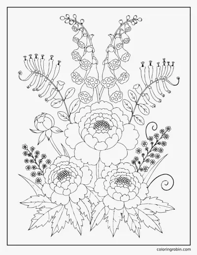 Peonies and Foxgloves coloring page
