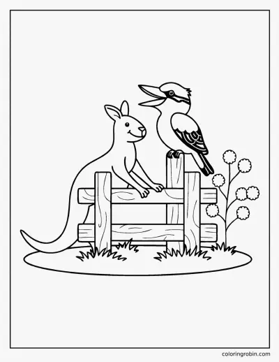 Kangaroo and Kookaburra coloring page