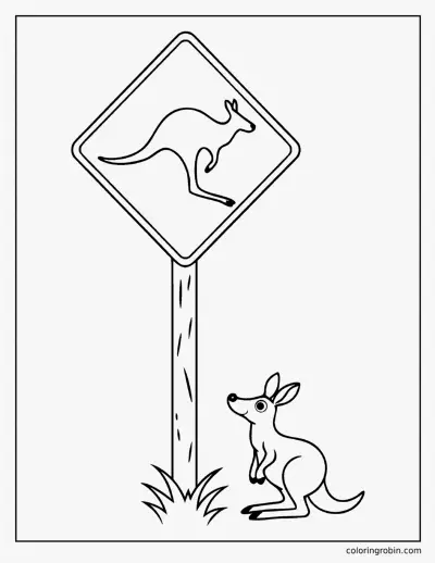Kangaroo Road Sign coloring page