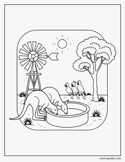 Kangaroos in the Outback coloring page