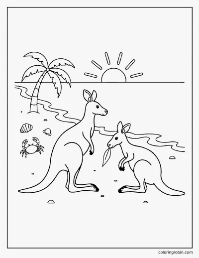 Kangaroos on the Beach coloring page