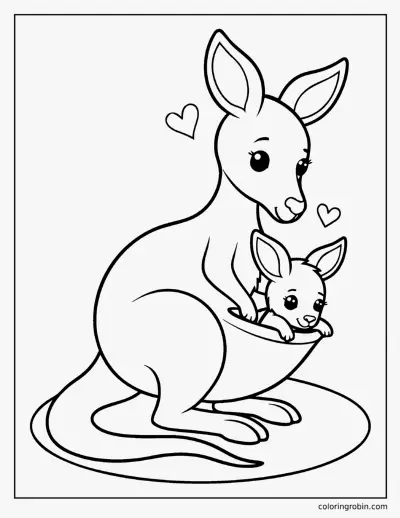 Mother Kangaroo and Joey coloring page