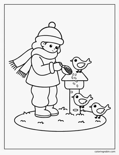 Feeding the Birds coloring page
