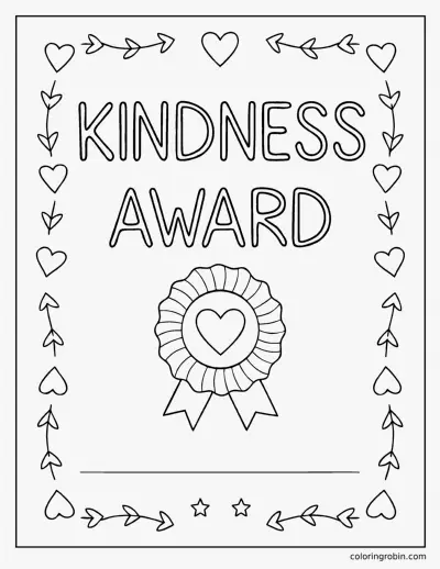 Kindness Award Certificate coloring page