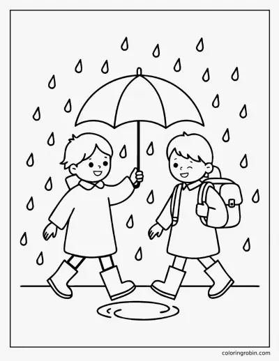 Sharing an Umbrella coloring page